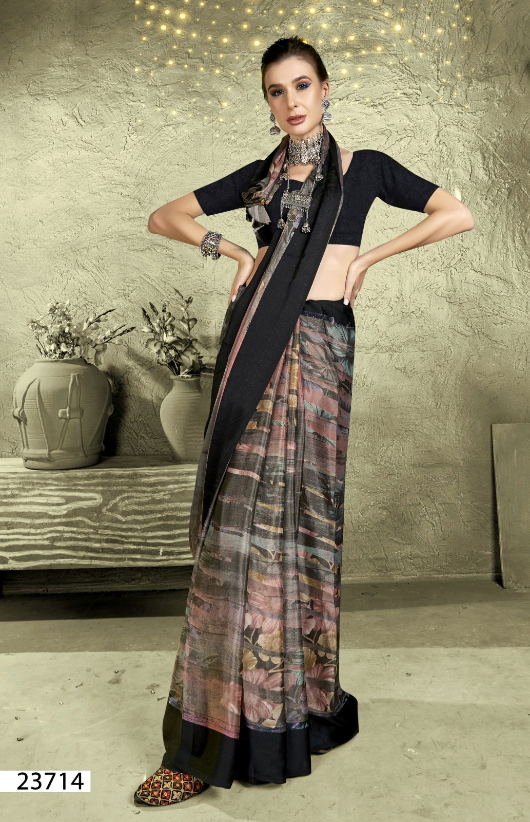 Nesta Vol 3 By Vallabhi Floral Printed Brasso Saree Suppliers In India